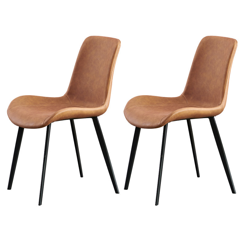 Industrial Style Side Chair Faux Leather Side Dining Chair with Metal Base Orange Yellow 2 Piece Set Clearhalo 'Dining Chairs' 'Dining Tables & Seating' 'dining_chair' 'furn' 'furn_dining_chair' 'Furniture' 'Kitchen & Dining Furniture' 7028808