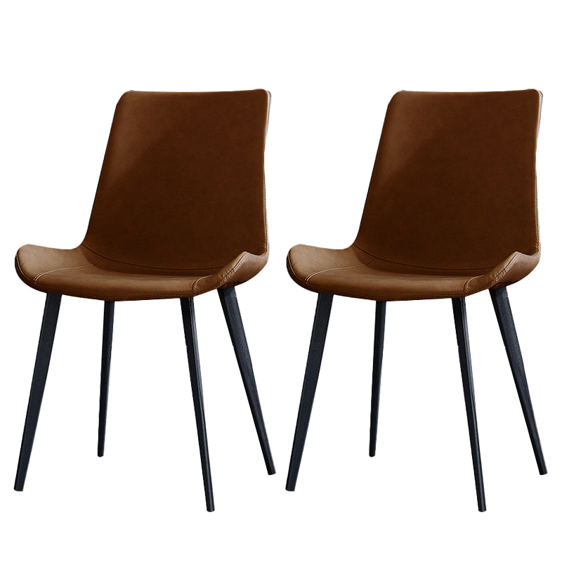 Industrial Style Side Chair Faux Leather Side Dining Chair with Metal Base Brown 2 Piece Set Clearhalo 'Dining Chairs' 'Dining Tables & Seating' 'dining_chair' 'furn' 'furn_dining_chair' 'Furniture' 'Kitchen & Dining Furniture' 7028810
