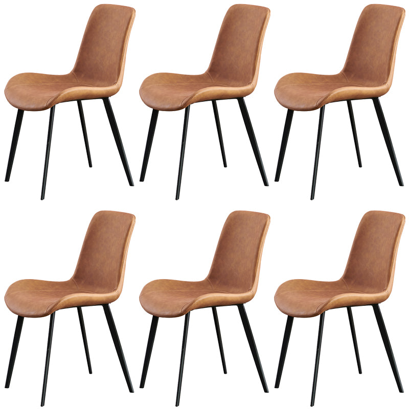 Industrial Style Side Chair Faux Leather Side Dining Chair with Metal Base Orange Yellow 6 Piece Set Clearhalo 'Dining Chairs' 'Dining Tables & Seating' 'dining_chair' 'furn' 'furn_dining_chair' 'Furniture' 'Kitchen & Dining Furniture' 7028824