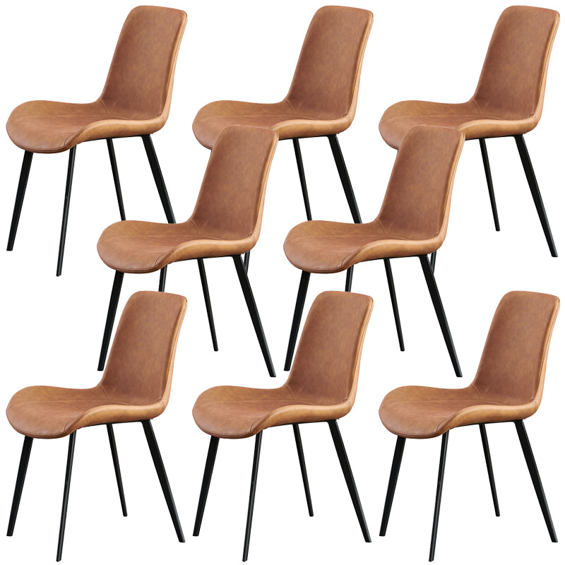 Industrial Style Side Chair Faux Leather Side Dining Chair with Metal Base Orange Yellow 8 Piece Set Clearhalo 'Dining Chairs' 'Dining Tables & Seating' 'dining_chair' 'furn' 'furn_dining_chair' 'Furniture' 'Kitchen & Dining Furniture' 7028832