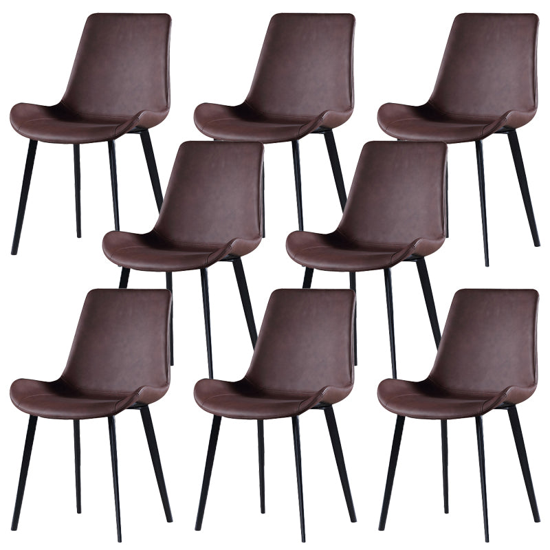 Industrial Style Side Chair Faux Leather Side Dining Chair with Metal Base Coffee 8 Piece Set Clearhalo 'Dining Chairs' 'Dining Tables & Seating' 'dining_chair' 'furn' 'furn_dining_chair' 'Furniture' 'Kitchen & Dining Furniture' 7028835