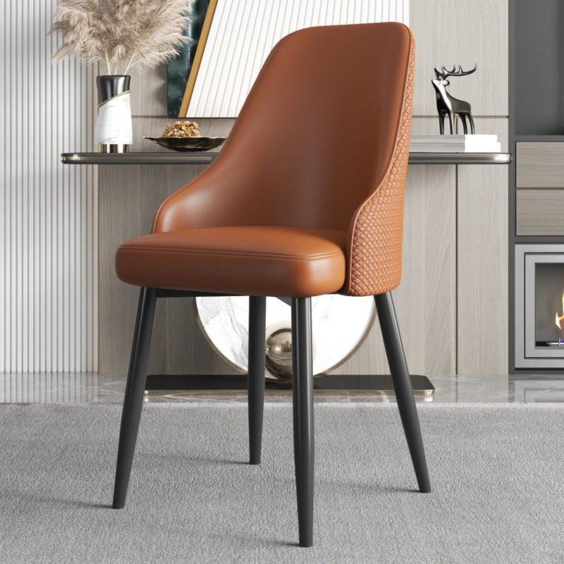 Industrial Style Side Chair Leather Side Dining Chair with Metal Base Dark Brown 1 Piece Clearhalo 'Dining Chairs' 'Dining Tables & Seating' 'dining_chair' 'furn' 'furn_dining_chair' 'Furniture' 'Kitchen & Dining Furniture' 7028913