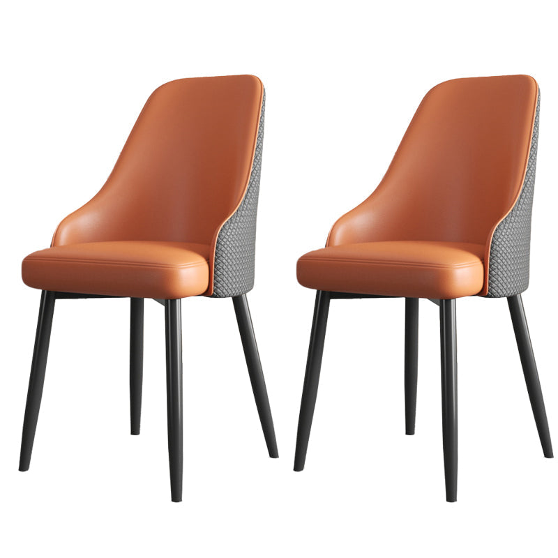 Industrial Style Side Chair Leather Side Dining Chair with Metal Base Brown 2 Piece Set Clearhalo 'Dining Chairs' 'Dining Tables & Seating' 'dining_chair' 'furn' 'furn_dining_chair' 'Furniture' 'Kitchen & Dining Furniture' 7028929