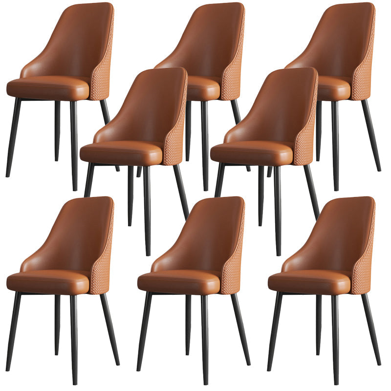 Industrial Style Side Chair Leather Side Dining Chair with Metal Base Dark Brown 8 Piece Set Clearhalo 'Dining Chairs' 'Dining Tables & Seating' 'dining_chair' 'furn' 'furn_dining_chair' 'Furniture' 'Kitchen & Dining Furniture' 7028945