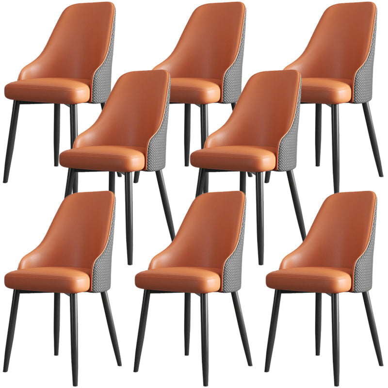 Industrial Style Side Chair Leather Side Dining Chair with Metal Base Brown 8 Piece Set Clearhalo 'Dining Chairs' 'Dining Tables & Seating' 'dining_chair' 'furn' 'furn_dining_chair' 'Furniture' 'Kitchen & Dining Furniture' 7028947