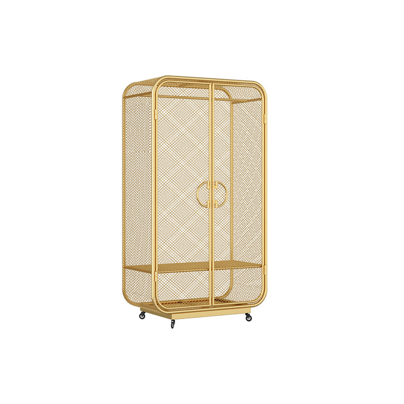 Contemporary Wardrobe Closet Metal Wardrobe Cabinet for Bedroom 31.5"L x 18"W x 59"H Gold 1 Clearhalo 'Armoires & Wardrobes' 'armoires_wardrobes' 'Bedroom Furniture' 'furn' 'furn_armoires_wardrobes' 'Furniture' 7029515
