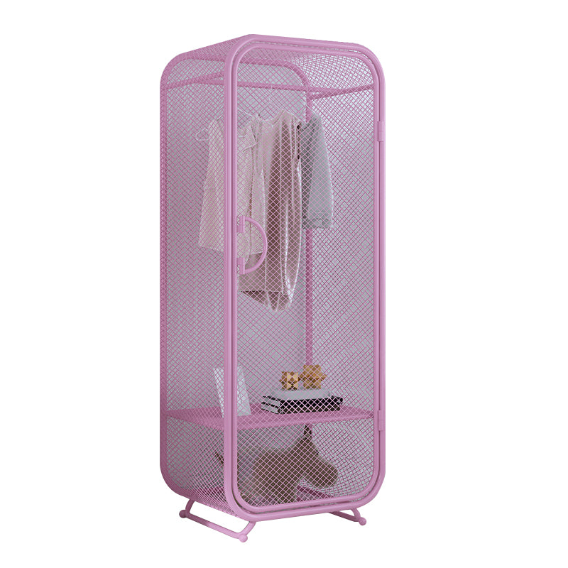 Contemporary Wardrobe Closet Metal Wardrobe Cabinet for Bedroom 24"L x 20"W x 67"H Pink 1 Clearhalo 'Armoires & Wardrobes' 'armoires_wardrobes' 'Bedroom Furniture' 'furn' 'furn_armoires_wardrobes' 'Furniture' 7029521