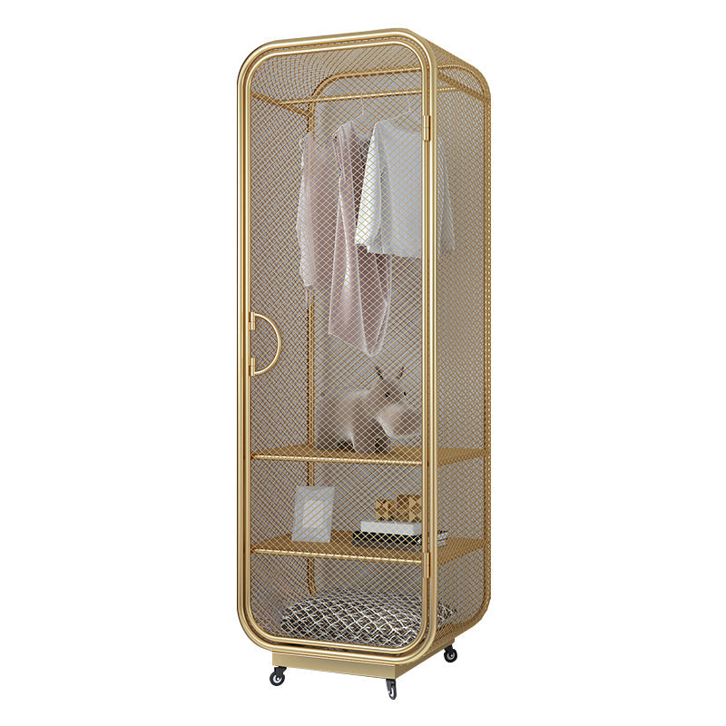 Contemporary Wardrobe Closet Metal Wardrobe Cabinet for Bedroom 24"L x 20"W x 75"H Gold 2 Clearhalo 'Armoires & Wardrobes' 'armoires_wardrobes' 'Bedroom Furniture' 'furn' 'furn_armoires_wardrobes' 'Furniture' 7029537