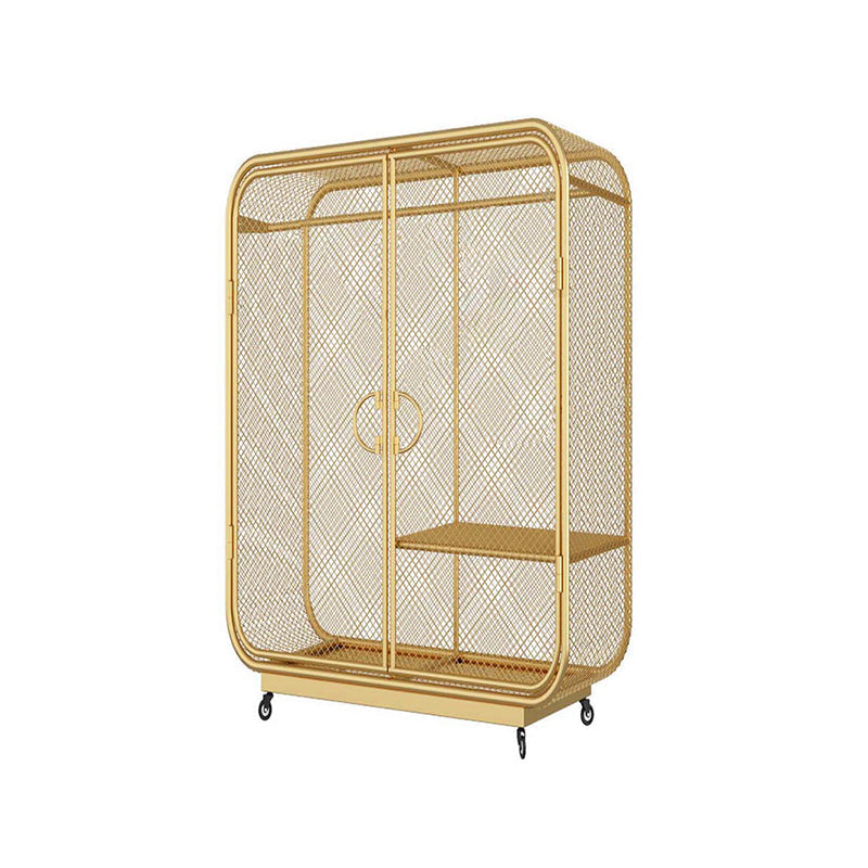 Contemporary Wardrobe Closet Metal Wardrobe Cabinet for Bedroom 37"L x 20"W x 55"H Gold 1 Clearhalo 'Armoires & Wardrobes' 'armoires_wardrobes' 'Bedroom Furniture' 'furn' 'furn_armoires_wardrobes' 'Furniture' 7029539