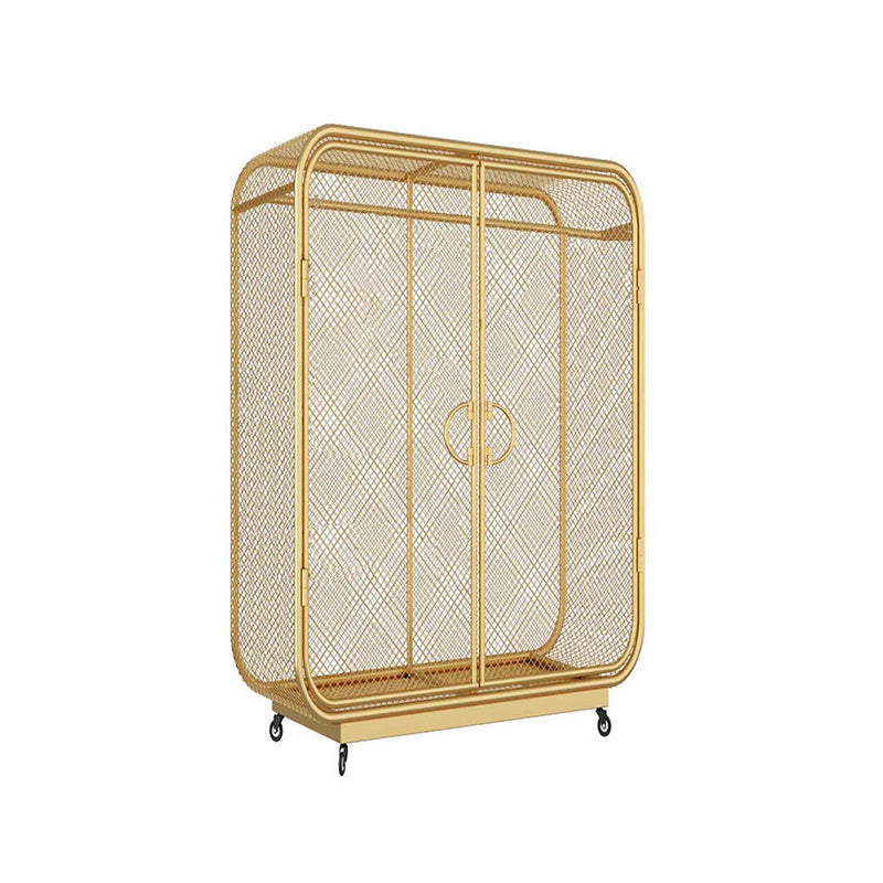 Contemporary Wardrobe Closet Metal Wardrobe Cabinet for Bedroom 37"L x 20"W x 55"H Gold Shelf Not Included Clearhalo 'Armoires & Wardrobes' 'armoires_wardrobes' 'Bedroom Furniture' 'furn' 'furn_armoires_wardrobes' 'Furniture' 7029540