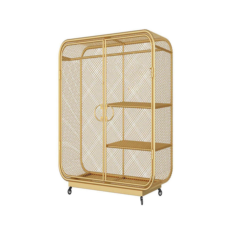 Contemporary Wardrobe Closet Metal Wardrobe Cabinet for Bedroom 37"L x 20"W x 55"H Gold 2 Clearhalo 'Armoires & Wardrobes' 'armoires_wardrobes' 'Bedroom Furniture' 'furn' 'furn_armoires_wardrobes' 'Furniture' 7029541