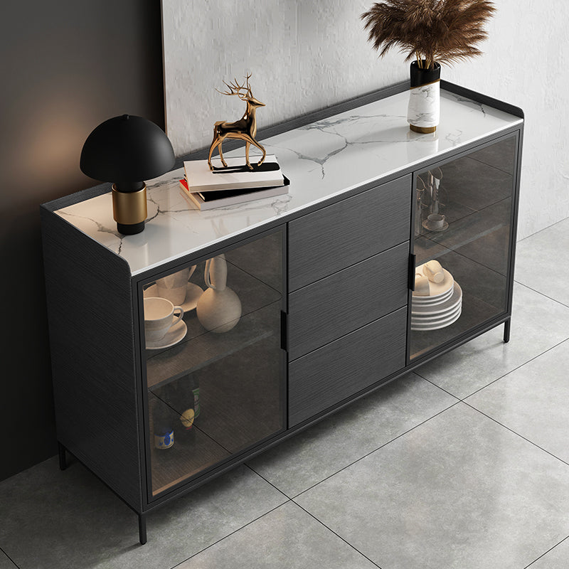 STONE BUFFET SERVER MODERNO MODERN STANTE SCHEDA STRADA DI VETRO con armadi e cassetti