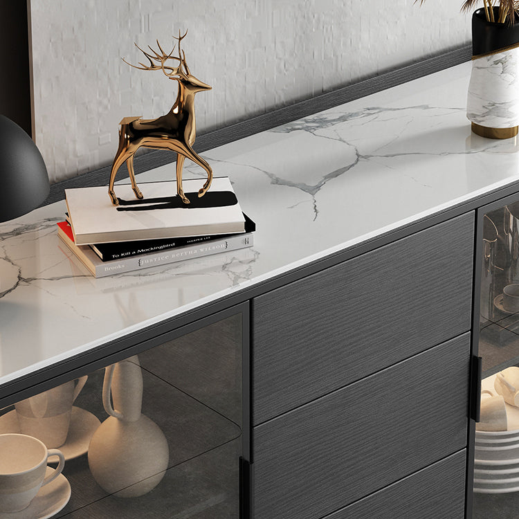 STONE BUFFET SERVER MODERNO MODERN STANTE SCHEDA STRADA DI VETRO con armadi e cassetti