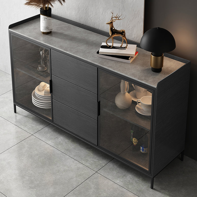 STONE BUFFET SERVER MODERNO MODERN STANTE SCHEDA STRADA DI VETRO con armadi e cassetti