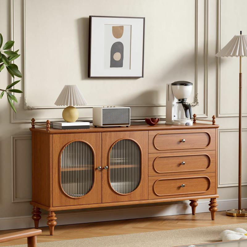 Scheda di vetro in legno in stile moderno Scheda laterale con cassetti e armadi