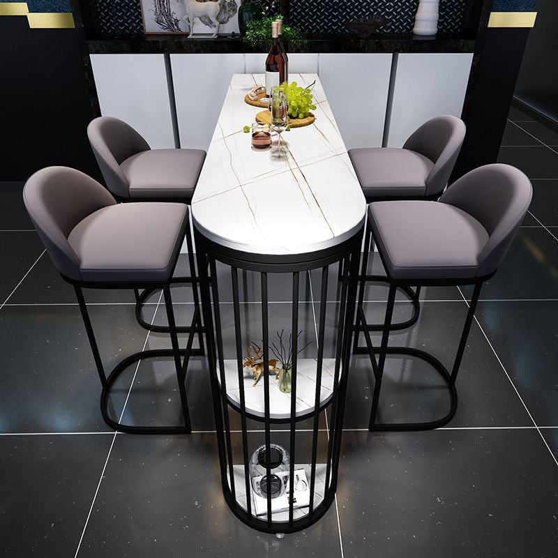 Modern Oval Bar Table Set 1/5 Pcs Stone Top Bar Table and Upholstered Stools Clearhalo 'Bar Furniture' 'furn' 'furn_home_bar_bar_sets' 'Furniture' 'Home Bars & Bar Sets' 'home_bar_bar_sets' 'Kitchen & Dining Furniture' 7029968