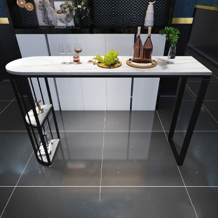 Modern Oval Bar Table Set 1/5 Pcs Stone Top Bar Table and Upholstered Stools White 79"L x 16"W Clearhalo 'Bar Furniture' 'furn' 'furn_home_bar_bar_sets' 'Furniture' 'Home Bars & Bar Sets' 'home_bar_bar_sets' 'Kitchen & Dining Furniture' 7029970