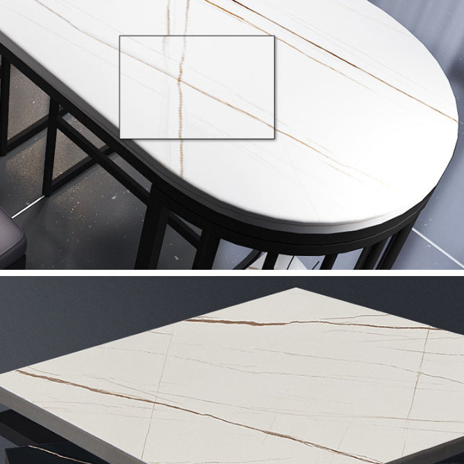Modern Oval Bar Table Set 1/5 Pcs Stone Top Bar Table and Upholstered Stools Clearhalo 'Bar Furniture' 'furn' 'furn_home_bar_bar_sets' 'Furniture' 'Home Bars & Bar Sets' 'home_bar_bar_sets' 'Kitchen & Dining Furniture' 7029972