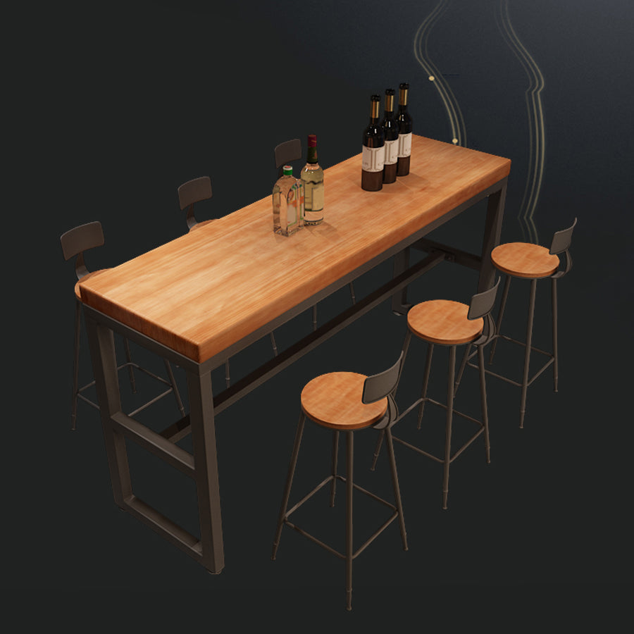 工業用長方形パブテーブルセット 1/4/6/7 ピース無垢材ビストロセット