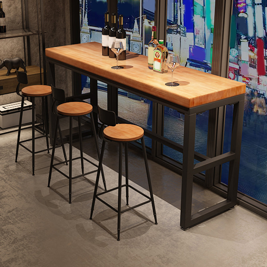 工業用長方形パブテーブルセット 1/4/6/7 ピース無垢材ビストロセット
