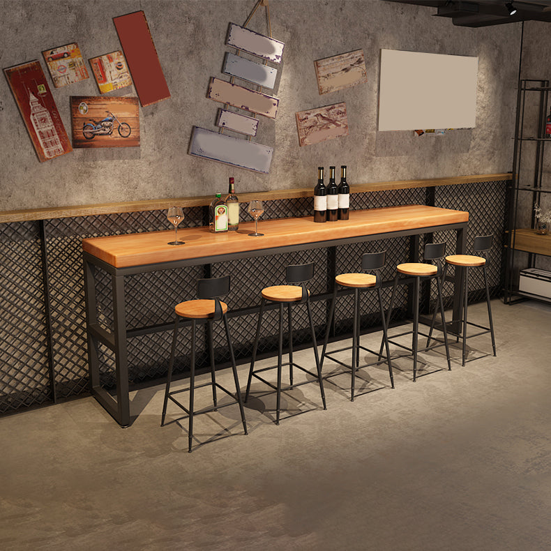 工業用長方形パブテーブルセット 1/4/6/7 ピース無垢材ビストロセット