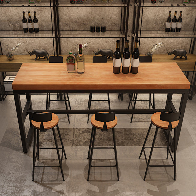 工業用長方形パブテーブルセット 1/4/6/7 ピース無垢材ビストロセット