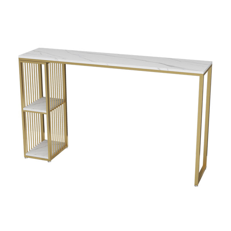 Glam Stone Bar Table Set 1/3 Pieces Rectangle Bar Table with Upholstered Stools Table White-Gold Clearhalo 'Bar Furniture' 'furn' 'furn_home_bar_bar_sets' 'Furniture' 'Home Bars & Bar Sets' 'home_bar_bar_sets' 'Kitchen & Dining Furniture' 7030211
