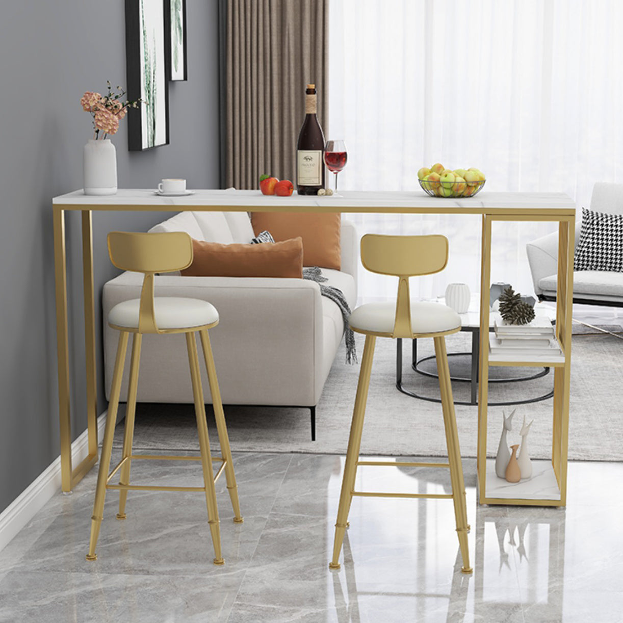 Glam Stone Bar Table Set 1/3 Pieces Rectangle Bar Table with Upholstered Stools Clearhalo 'Bar Furniture' 'furn' 'furn_home_bar_bar_sets' 'Furniture' 'Home Bars & Bar Sets' 'home_bar_bar_sets' 'Kitchen & Dining Furniture' 7030226