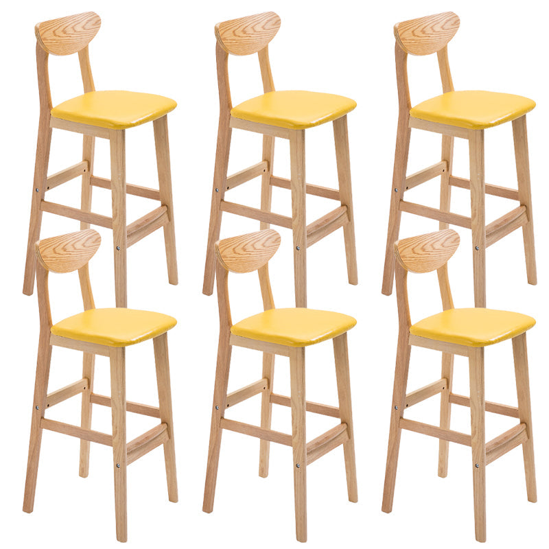 Industrial Armless Backrest Counter Stool Rubber Wood Cafe Bar Stool with Cushion