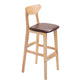 Industrial Armless Backrest Counter Stool Rubber Wood Cafe Bar Stool with Cushion