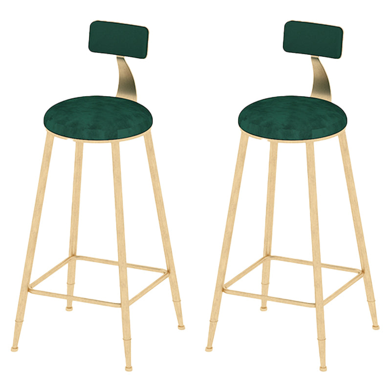 Low Back Dining Stools Round Upholstered Bar Stools with Footrest Gold Green 2 Piece Set Clearhalo 'Bar Furniture' 'Bar Stools' 'bar_stools' 'furn' 'furn_bar_stools' 'Furniture' 'Kitchen & Dining Furniture' 7030672