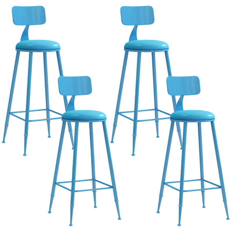 Industrial Iron Bar Stool Bar Height Armless Stool with Cushion Blue 4 Piece Set Bar Stool(30"H) Clearhalo 'Bar Furniture' 'Bar Stools' 'bar_stools' 'furn' 'furn_bar_stools' 'Furniture' 'Kitchen & Dining Furniture' 7030854
