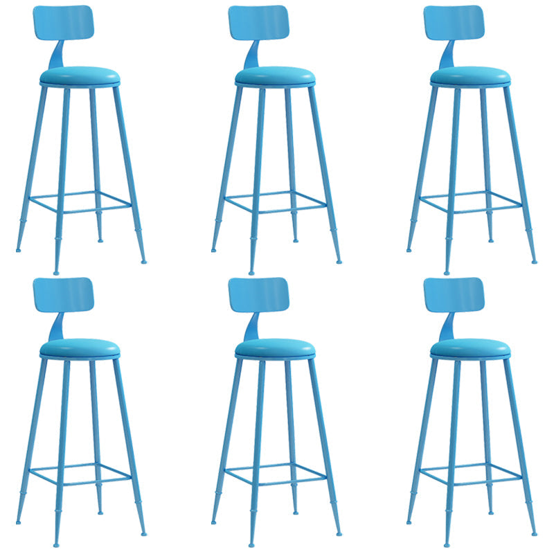 Industrial Iron Bar Stool Bar Height Armless Stool with Cushion Blue 6 Piece Set Bar Stool(30"H) Clearhalo 'Bar Furniture' 'Bar Stools' 'bar_stools' 'furn' 'furn_bar_stools' 'Furniture' 'Kitchen & Dining Furniture' 7030855