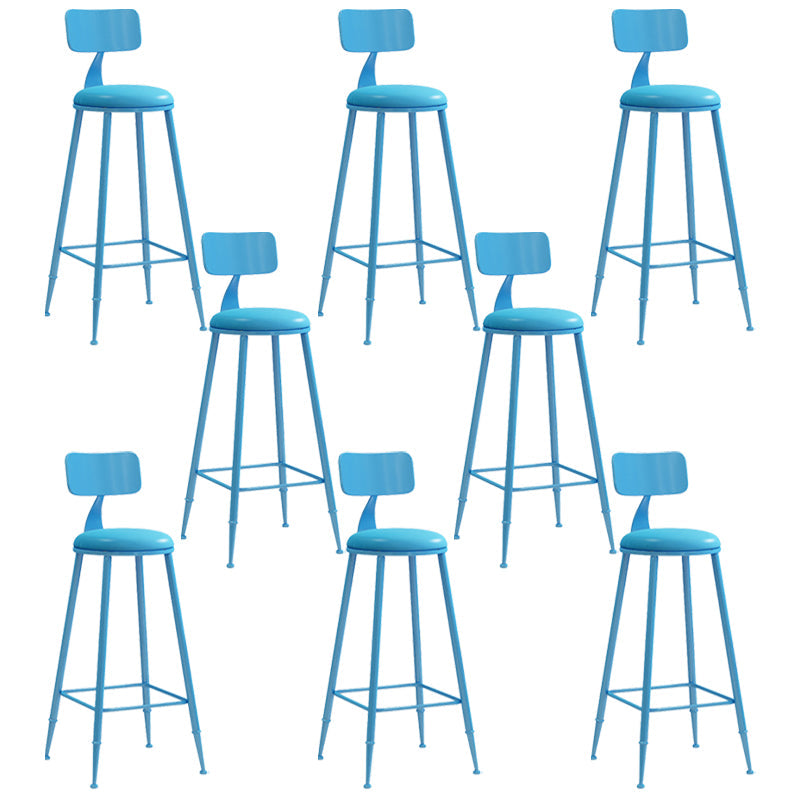 Industrial Iron Bar Stool Bar Height Armless Stool with Cushion Blue 8 Piece Set Bar Stool(30"H) Clearhalo 'Bar Furniture' 'Bar Stools' 'bar_stools' 'furn' 'furn_bar_stools' 'Furniture' 'Kitchen & Dining Furniture' 7030856