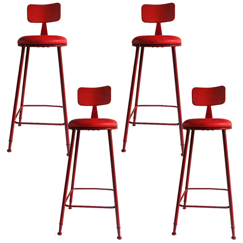 Industrial Iron Bar Stool Bar Height Armless Stool with Cushion Red 4 Piece Set Bar Stool(30"H) Clearhalo 'Bar Furniture' 'Bar Stools' 'bar_stools' 'furn' 'furn_bar_stools' 'Furniture' 'Kitchen & Dining Furniture' 7030874
