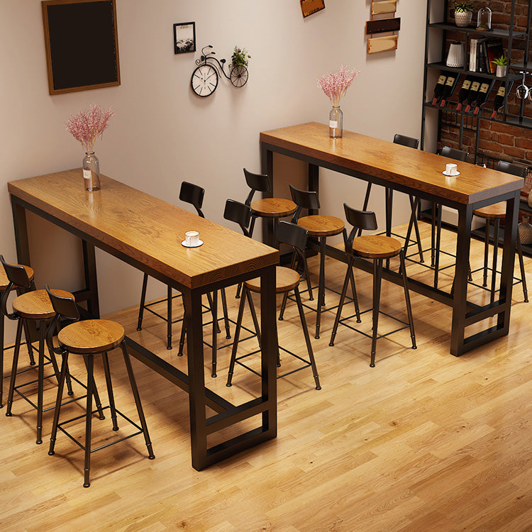 Industrial Rectangle Bar Dining Table Solid Wood Top and Iron Trestle Base Bar Table Clearhalo 'Bar Furniture' 'Bar Tables' 'bar_tables' 'furn' 'furn_bar_tables' 'Furniture' 'Kitchen & Dining Furniture' 7031123