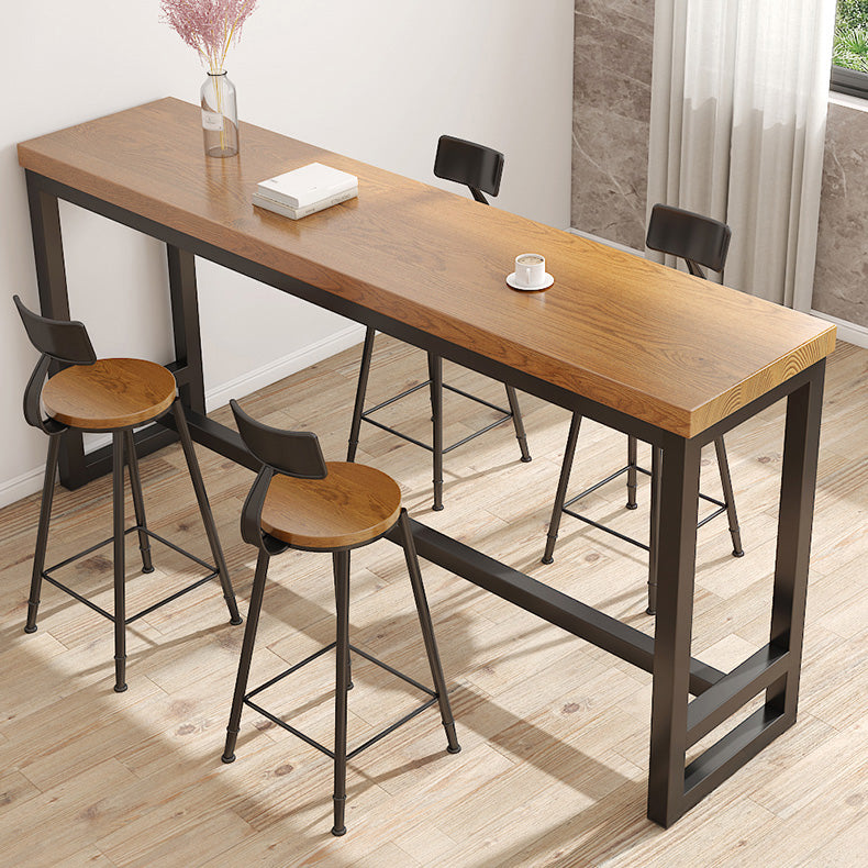 Industrial Rectangle Bar Dining Table Solid Wood Top and Iron Trestle Base Bar Table Clearhalo 'Bar Furniture' 'Bar Tables' 'bar_tables' 'furn' 'furn_bar_tables' 'Furniture' 'Kitchen & Dining Furniture' 7031128