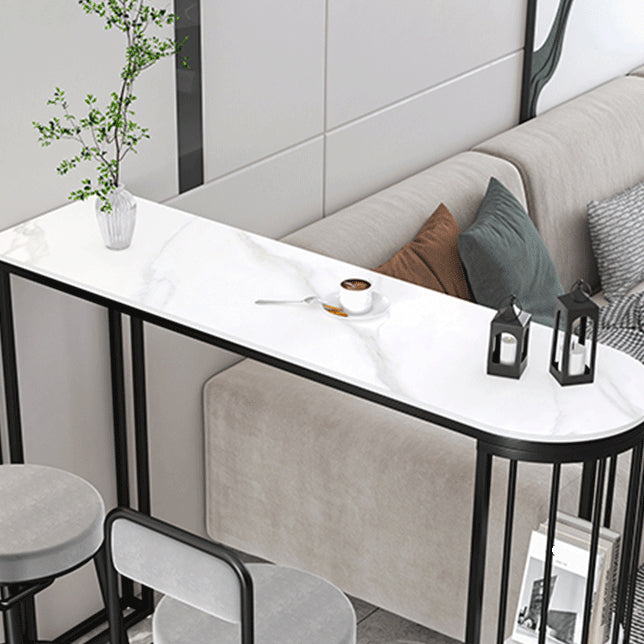 Free Form Double Pedestal Bar Dining Table Modern Stone and Metal Bar Table Clearhalo 'Bar Furniture' 'Bar Tables' 'bar_tables' 'furn' 'furn_bar_tables' 'Furniture' 'Kitchen & Dining Furniture' 7031146