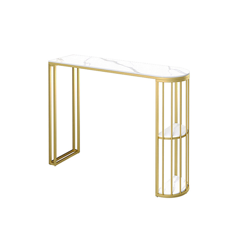 Free Form Double Pedestal Bar Dining Table Modern Stone and Metal Bar Table Gold Without Chairs Clearhalo 'Bar Furniture' 'Bar Tables' 'bar_tables' 'furn' 'furn_bar_tables' 'Furniture' 'Kitchen & Dining Furniture' 7031147