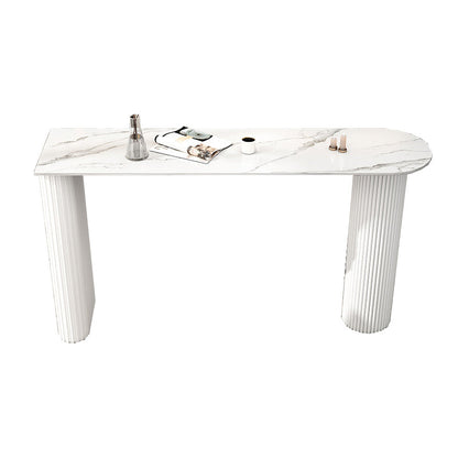 White Bar Wine Table Stone Bar Height Table with Double Pedestal Base White Without Chairs Clearhalo 'Bar Furniture' 'Bar Tables' 'bar_tables' 'furn' 'furn_bar_tables' 'Furniture' 'Kitchen & Dining Furniture' 7031174