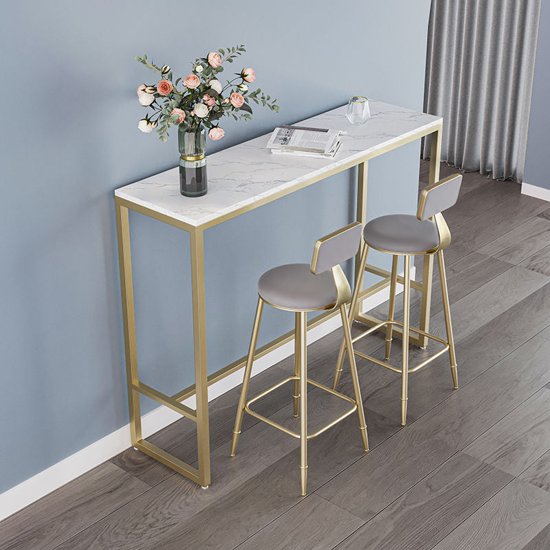 Glam Indoor Bar Dining Table White Faux Marble Rectangle Counter Table