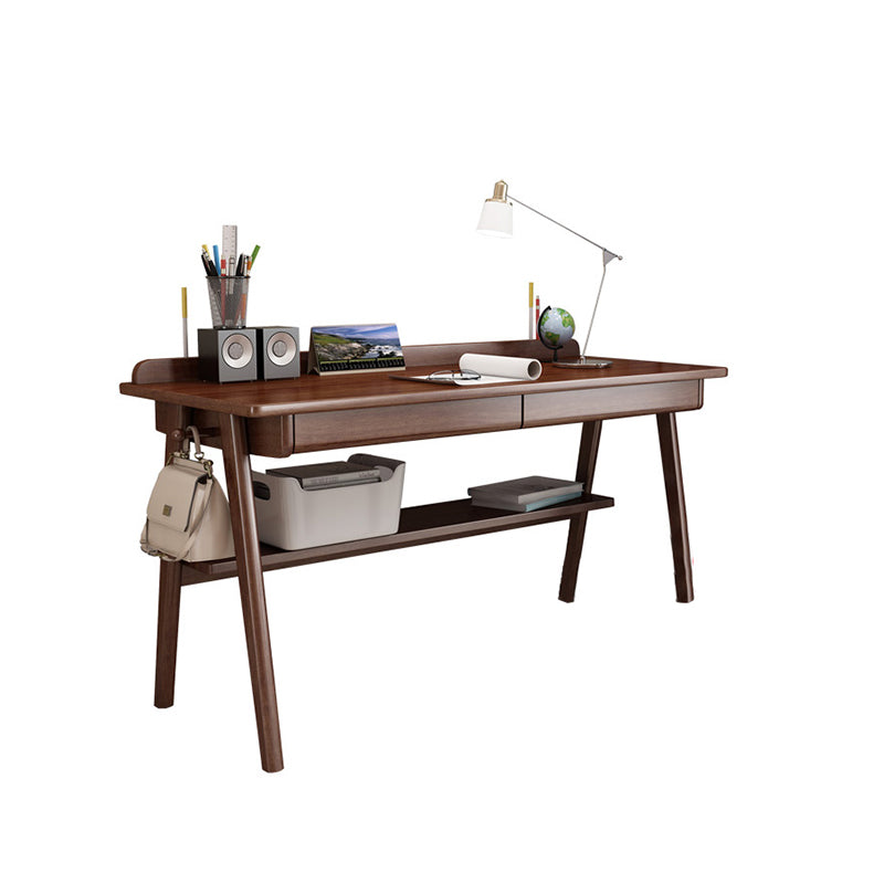 2 Drawers Task Desk Rectangular Shaped Office Desk in Natural/White/Brown Walnut Shelves Clearhalo 'furn' 'furn_office_desk' 'Furniture' 'Office Desks' 'Office Furniture' 'office_desk' 7033377