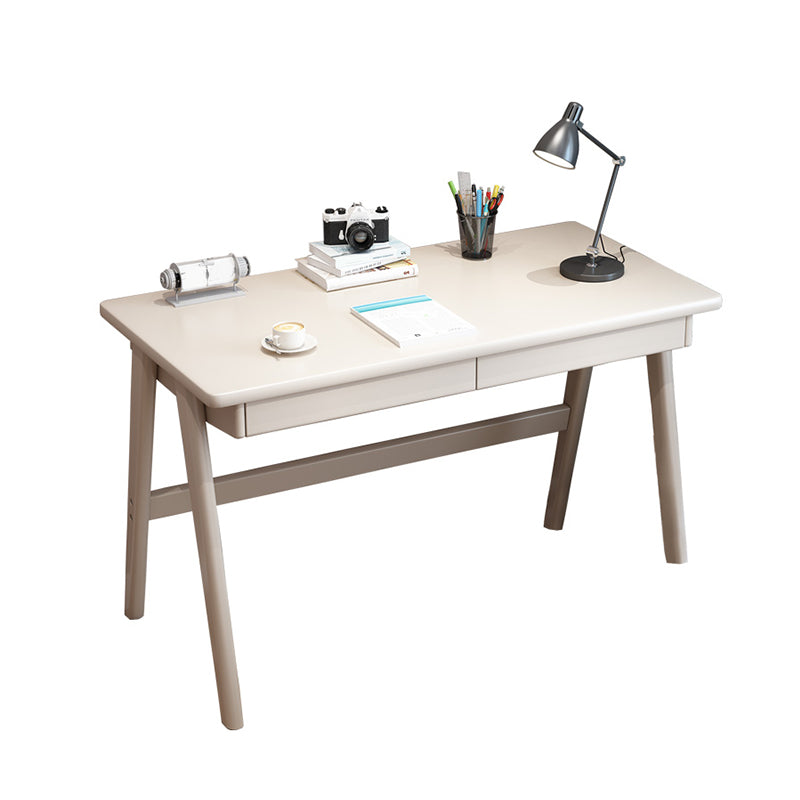 2 Drawers Task Desk Rectangular Shaped Office Desk in Natural/White/Brown White No Shelf Clearhalo 'furn' 'furn_office_desk' 'Furniture' 'Office Desks' 'Office Furniture' 'office_desk' 7033379