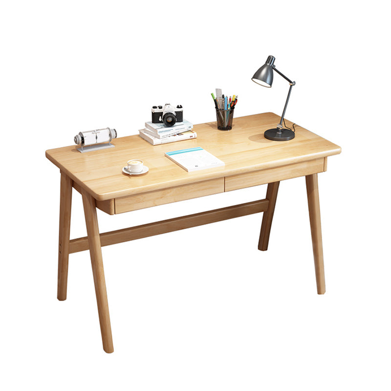 2 Drawers Task Desk Rectangular Shaped Office Desk in Natural/White/Brown Natural No Shelf Clearhalo 'furn' 'furn_office_desk' 'Furniture' 'Office Desks' 'Office Furniture' 'office_desk' 7033381