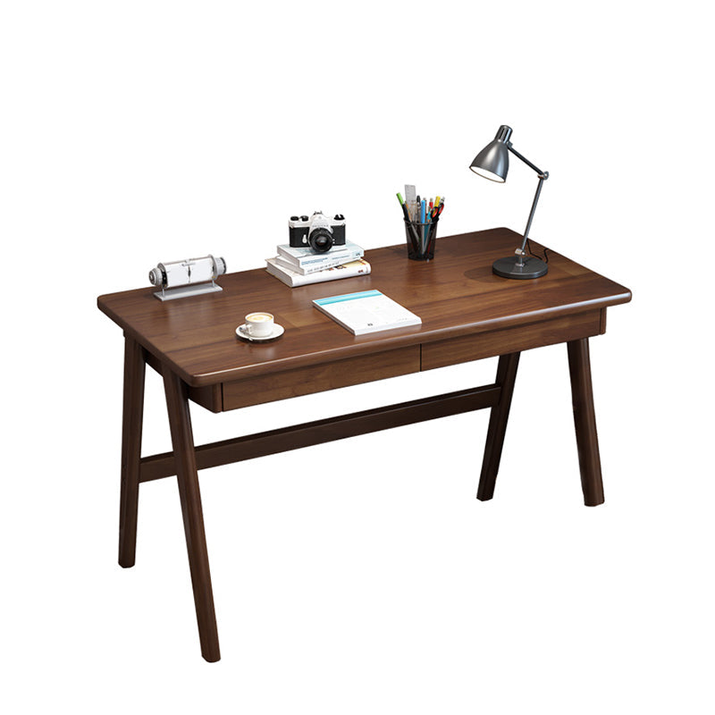 2 Drawers Task Desk Rectangular Shaped Office Desk in Natural/White/Brown Walnut No Shelf Clearhalo 'furn' 'furn_office_desk' 'Furniture' 'Office Desks' 'Office Furniture' 'office_desk' 7033383