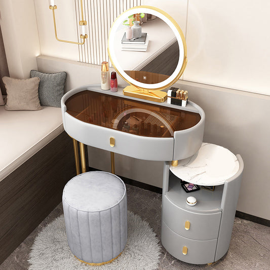 3 Drawers Glam Makeup Vanity Desk with Glass Top Makeup Vanity