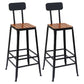 Solid Wood Dining Stool Modern Bar Stool with Black Metal Base