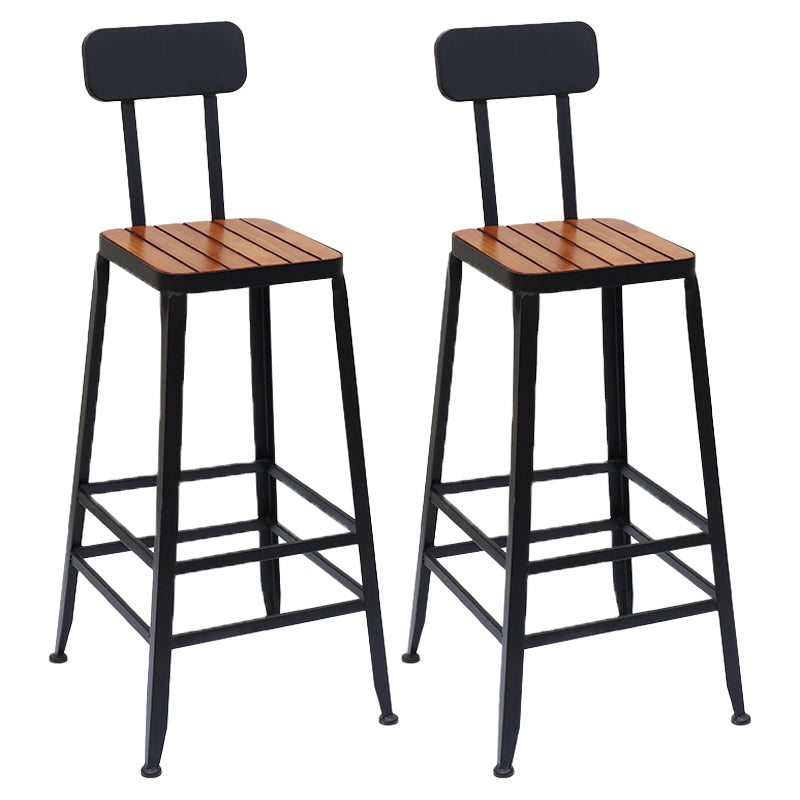 Solid Wood Dining Stool Modern Bar Stool with Black Metal Base