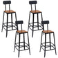 Solid Wood Dining Stool Modern Bar Stool with Black Metal Base