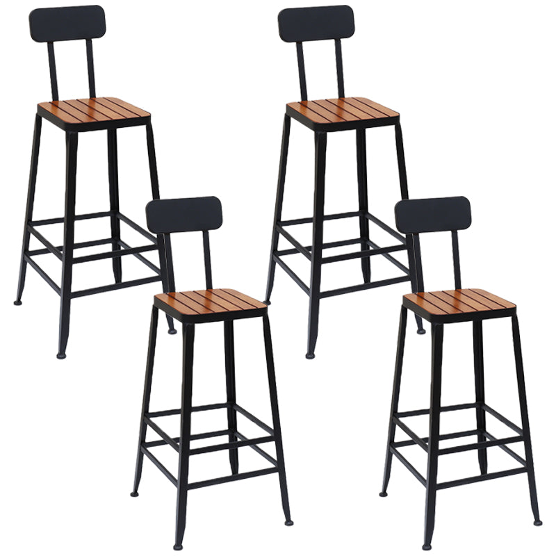 Solid Wood Dining Stool Modern Bar Stool with Black Metal Base